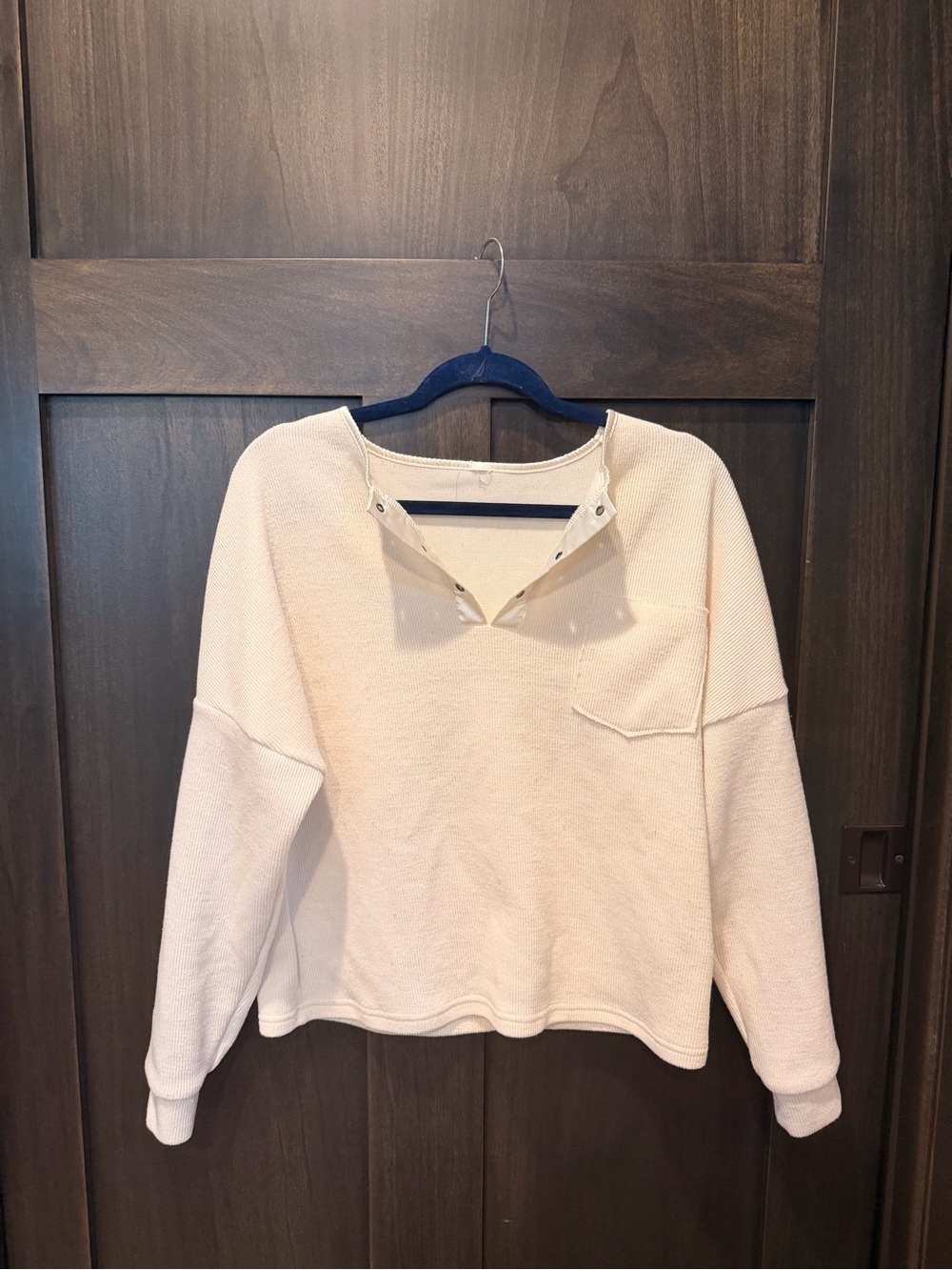 Cream Pullover Snap-Tab Sweater Top